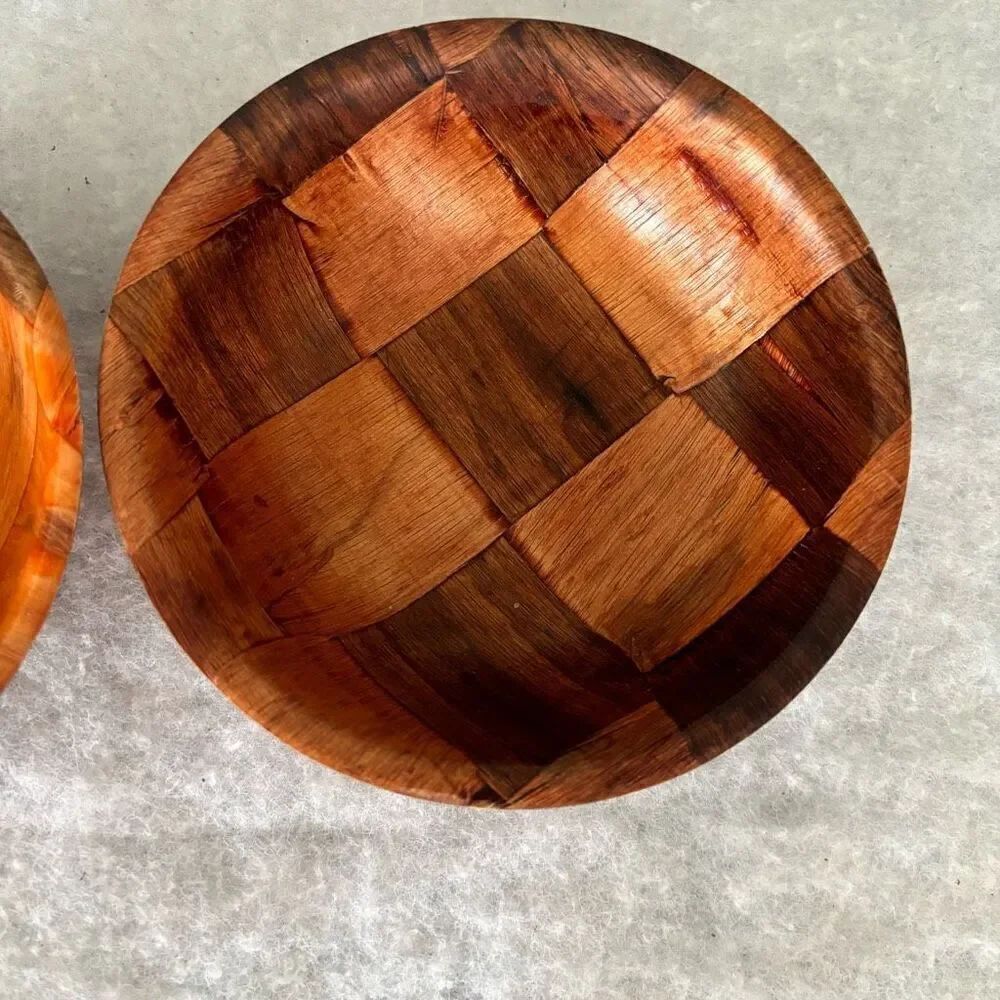 2 Vintage Wooden Woven Salad Bowls - Picture 3 of 6